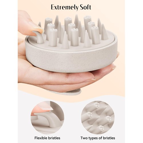 HEETA Hair Scalp Massager for Hair Growth, Shampoo Brush, Scalp Exfoliator with Soft Silicone Bristles, Scalp Scrubber for Dandruff Removal to Relieve Stress, Wet Dry Hair, Updated Material, Beige
