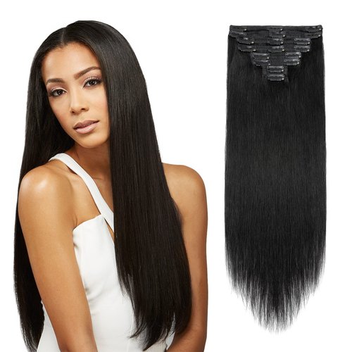 MY-LADY Double Weft 100% Remy Human Hair Clip in Extensions 14''-22'' Grade 7A Quality Full Head Thick Long Soft Silky Straight 8pcs 18clips 22 inch 160g,#99J Burgundy Wine Red)