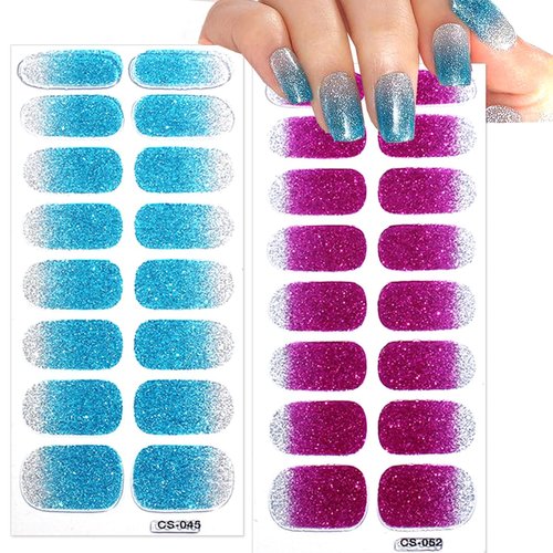 8 Sheets NEWSPIED Gel Nail Strips Stickers Self Adhesive Multicolored Gel Nail Stickers Full Nail Wraps Gradient Glitter Solid Color Nail Polish Strips for Women Manicure Tips Accessories