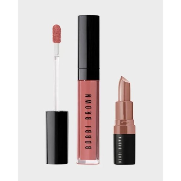 Bobbi Brown Dual Crush Lip Kit - Crushed Oil - Infused Gloss (Free Spirit) and Mini Crushed Lip Color (Bare).