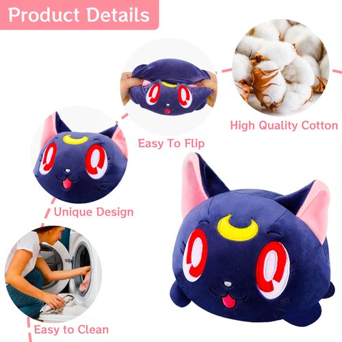 Memall 8'' Cute Cat Reversible Stuffed Plush Toys, Cartoon Anime Stuffed Animal Plushie Double-Sided Flip Plush Doll Birthday Gift for Kids Boys Girls