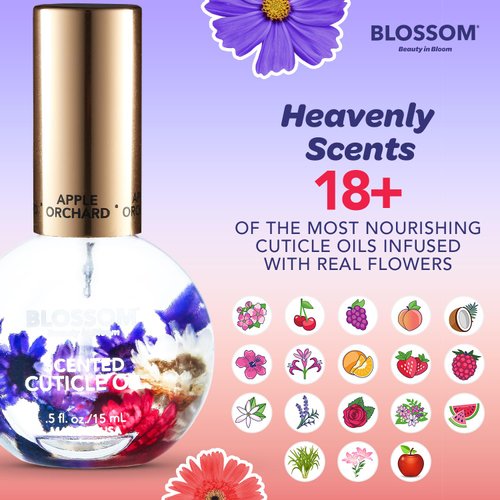 Blossom Hydrating, Moisturizing, Strengthening, Scented Cuticle Oil, Infused with Real Flowers, Made in USA, 0.5 fl. oz, Apple
