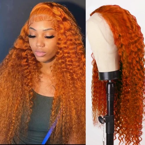 28 Inch Ginger Wig Human Hair Orange Lace Front Wigs Human Hair 200% Density 13x4 Ginger Curly Lace Frontal Wigs Human Hair Orange Deep Wave Lace Front Wigs Colored Glueless Wig Human Hair for Women