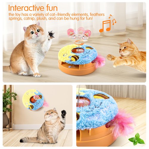 Migipaws Interactive Cat Toys, Automatic Frenzy Donut cat Toy with Moving Feather,Catnip, Squeaking for Indoor Cats Rechargeable