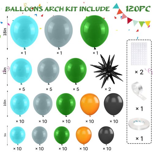 Race Car Balloon Garland Arch Kit,120PCS Dusty Blue Green Orange Black Balloons and Star Foil Balloons,for Birthday,Baby Shower,Racing Car Theme Party Supplies,Race Car Party Decorations