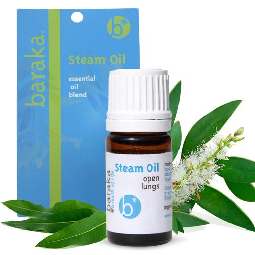Baraka Steam Oil 100% Natural Pure Aromatherapy Essential Oil with Camphor, Niaouli, & Eucalyptus - Essential Oil for Diffuser, Humidifiers, & Steam Water for chest & nasal congestion -5ml (Pack of 1)