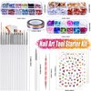 JOYJULY Nail Art Brushes Kit, 3D Nail Art Decorations Kit with Nail Dotting Tools Butterfly Nail Art Glitters Stickers Nail Art Rhinestones, Nail Foil, Nail Art Striping Tapes Nails Design Kit