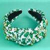ABONDEVER St.Patrick's Day Green Beaded Headbands Rhinestone Lucky Leaf Knotted Headband Wide Jeweled Non Slip Knotted Headband St Patricks Day Hair Accessories Irish Holiday Gifts (Shamrock-B)