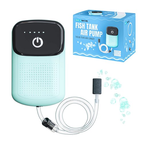 Skywin Fish Aerator Pump - Rechargeable Battery Powered Aquarium Air Pump - Portable Bait Aerator for Transporting Fish, Outdoor Fishing, Traveling, Moving, Bait Cooling, and Power Outages
