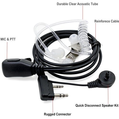 abcGoodefg Two Way Radio Earpiece Headset, 2 Pin Covert Acoustic Tube Walkie Talkie Headset with PTT Mic Replacement for Kenwood Puxing Wouxun Baofeng Walkie Talkie Headset UV5R 888S Retevis (2 Pack)