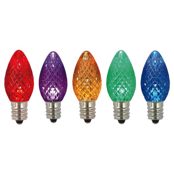 Vickerman 364468 - .96 Watt - C7 Multi Faceted Multi-Color Dimmable LED (5 pack) Christmas Light Bulbs (XLED5C70)