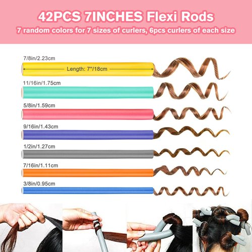 Ustar Beauty Salon Heatless Hair Curlers 42PCS 7" Soft Foam Flexi Twist Curling Rods for Short Long Hair