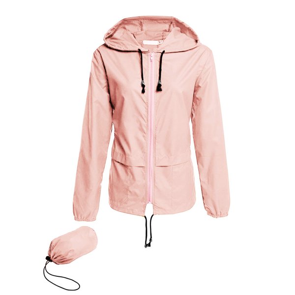 Avoogue Raincoat Women Lightweight Waterproof Fishing Rain Jackets Packable Outdoor Hooded Windbreaker (Pink XL)