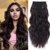 20 Inch Long Wavy Clip in Hair Extensions - 6PCS Set for Full Head - Thick Double Weft Synthetic Hairpieces - 240g (8.47oz) - Ideal for Women (Dark Brown)
