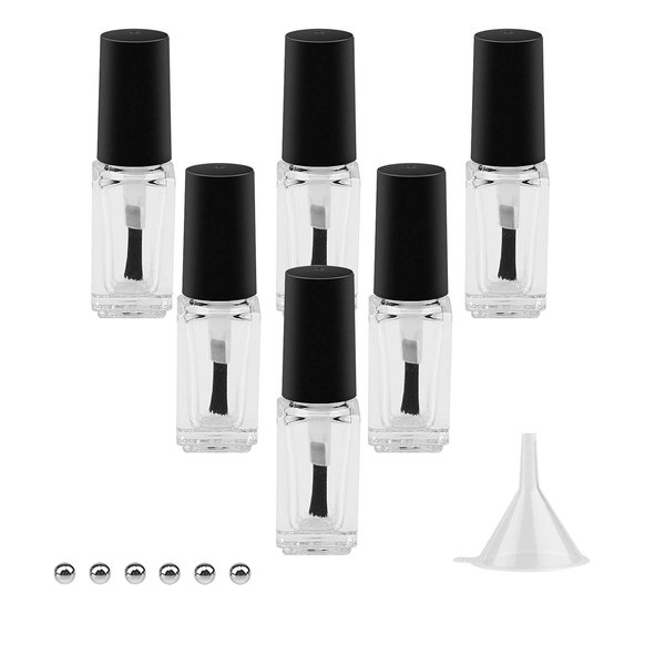 GTHER 6PCS 5ML Empty Nail Polish Glass Bottles with Brush Cap & Funnel & Mixing Balls for Nail Art