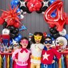 4th Spiderman Birthday Balloons Decorations, Spiderman Balloon Arch Kit with Royal Blue Black Red Silver Balloons, 40 Inch Red Number 4 Balloon Tower, Star Foil Balloons for Boys Superhero Theme Party