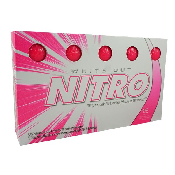Nitro Long Distance Peak Performance Golf Balls (15PK) All Levels White Out 70 Compression High Velocity White Hot Core Long Distance Golf Balls USGA Approved-Total of 15-Hot Pink