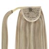 Full Shine Hair Extensions Ponytail Real Human Hair Ash Blonde Highlights Bleach Blonde Ponytail Hair Extensions Natural Straight Hair Pieces Clip in Extensions 80Grams 22Inch