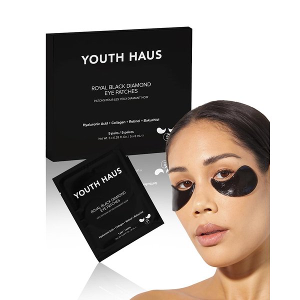 SKIN GYM Youth Haus Royal Black Diamond Eye Mask, 5 pack - Soothing, Anti Aging, Depuffing and Anti Wrinkle - Fatigue and Stress Relief