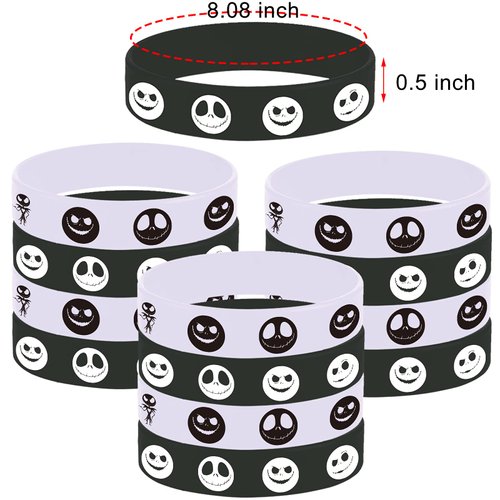 24 Halloween Party Skeleton Demon Rubber Bracelets, Halloween Trick or Tread Nightmare Before Christmas Party Supplies Decorations Gifts Prize Goodie Bag Favors Skeleton Ghost Silicone Wristbands