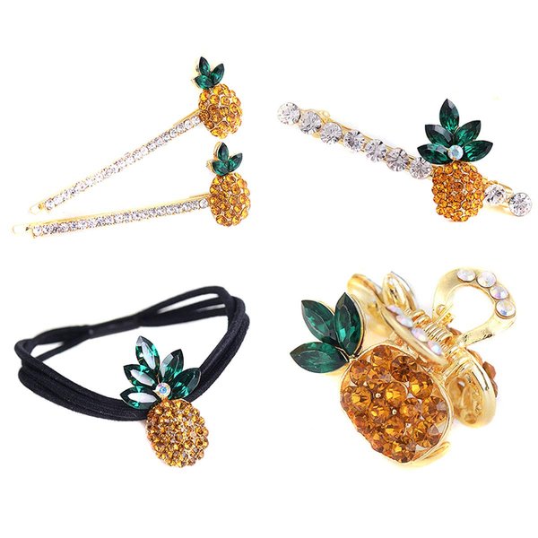Set of 5 Fashion Rhinestone Hair Claw Creative pineapple Bobby Pin Headwear Hair Barrettes Clamps Hair Rope Accessories Hair Clips for Women