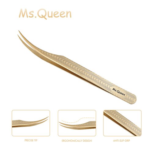 Ms.Queen Lash Extension Tweezers-Dolphin Shape Tip Isolation Tweezers for Classic Volume Eyelash Extensions