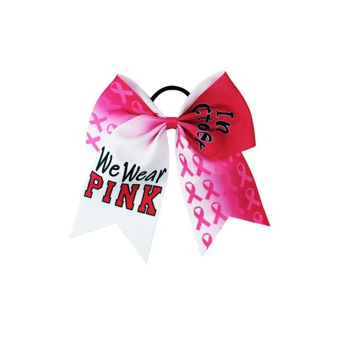 Cheer Hair Bows Breast Cancer Awareness Ribbon Bow Ponytail Holder Pink Out Bow BCA01 (Pink-A2)