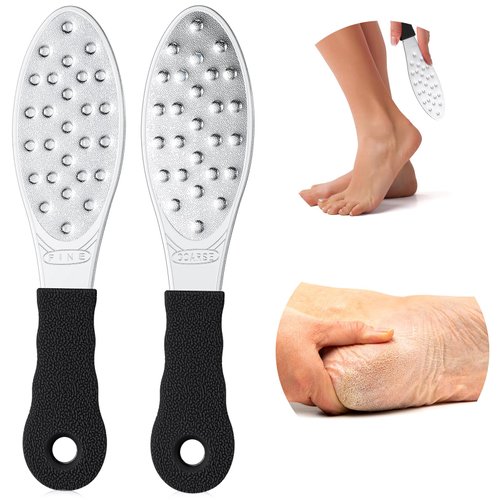 2 Pcs Stainless Steel Foot Scraper Metal Foot File Double Sided Foot File Callus Remover Professional Foot Rasp Scrubber for Wet or Dry Skin Easy to Clean Pedicure Tool Heel (Black)