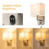 Bedside Wall Mount Light with Dimmer Switch and Two USB Charging Port,Fabric Linen Shade Wall Sconces Light with Plug in Cord and Satin Nickel Finish, Perfect for Bedroom, Living Room and Hotel