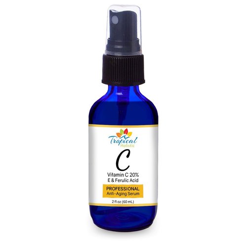 Tropical Holistic Vitamin C Serum 2 Fl Oz with Vitamin E, Ferulic Acid & Green Tea For Anti Aging, Anti-Wrinkle Face, Eye Area, Wrinkles, Fine Lines, Dark Circles and Puffiness