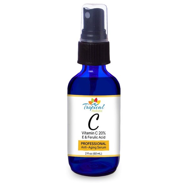 Tropical Holistic Vitamin C Serum 2 Fl Oz with Vitamin E, Ferulic Acid & Green Tea For Anti Aging, Anti-Wrinkle Face, Eye Area, Wrinkles, Fine Lines, Dark Circles and Puffiness