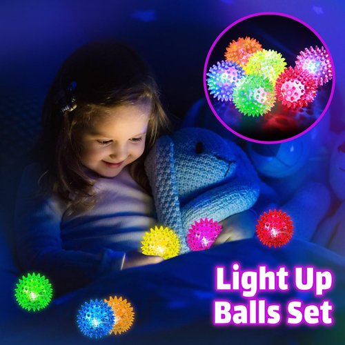 Bouncy Light Up Ball for Kids - LED Flashing Spiky Sensory Stress Balls for Toddlers 1-3 2.55inch Fidget Sensory Toys Glow in The Dark for Party Favors Student Gifts School Rewards