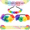 6 Pcs Boho Floral Crown Stretch Rose Flower Headband Girls Rainbow Headband Sunflower Head Crown Multicolor Flower Hair Wreath Headwear Headpiece Hair Accessory for Women Girl Bride Bridesmaid