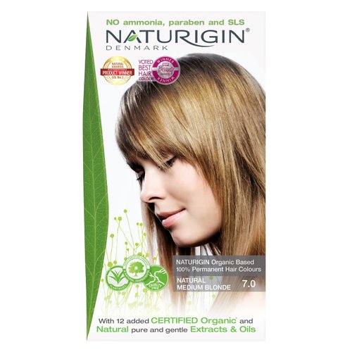 Naturigin Natural Medium Blonde Hair Dye 7.0 - Permanent Hair Color with 100% Gray Coverage - Certified Organic Ingredients, Argan Oil - Ammonia Free Hair Color, Vegan, Cruelty-Free, Long Lasting