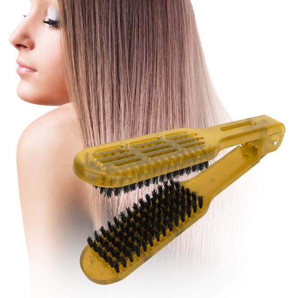 Plywood Comb Hair Straightening Styling Straightener Styling Straightener Hairdressing Tool Splint V-Shape Tools Bristle For Home Barber Shop[Yellow]