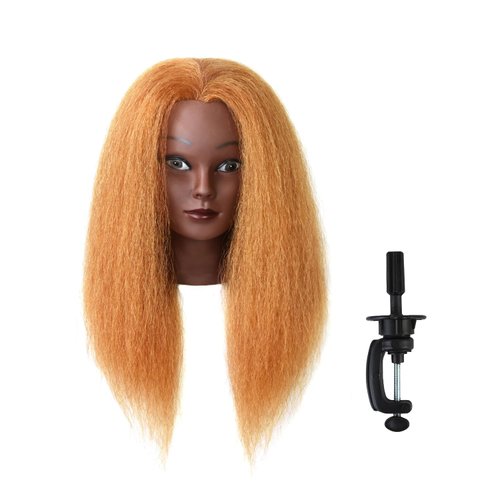 14 inches Mannequin Head Cosmetology Doll Head Manikin Practice Head for Hairdresser Practice Braiding Hair styling with Wig Clamp Stand (Golden)