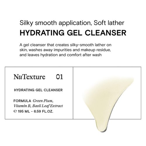 NuTexture Hydrating gel cleanser, Daily Facial Cleanser with Green plum, Vitamin B, and Basil leaf extract for Sensitive Skin, Moisturizing Face Wash for Normal to Dry Skin, Gentle Face Wash & Makeup Remover