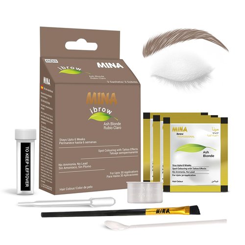 MINA ibrow Henna Hair Color Professional Tint Kit With Brush Combo Pack | No Ammonia | Vegan & Cruelty free | Upto 30 Applications (Ash Blonde)