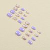 24 Pcs Summer Press on Nails Short Square Fake Nails Purple Acrylic Nails with Flower and Leaf Designs False Nails Glossy Artificial Stick on Nails for Women and Girls Nail Art Decorations