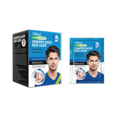 Nisha Quick Black Hair Dye, Black Hair Color Shampoo, No ammonia, Black hair color for gray coverage, 20ml Each, 10 In 1 Box