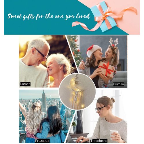 Dream Catchers, Moon Dream Catcher with Lights-Macrame Dreamcatcher Bedroom Wall Decor,Dream Catcher Girls Room Decor Teenager,Moon Gifts Dream Catchers for Boys Mom Women-Moon Catcher Boho Wall Decor