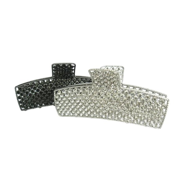 Generic Silver or dark gun metal rectangle crystal hair claw clip jaw clip (Primary color: Dark silver)