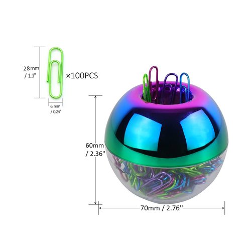 Cute Magnetic Paper Clip Holder for Desk, Small Clip Dispenser, 100Pcs 28mm(1.1") Paper Clips Medium Size for Home Office Desk Accessories(Rainbow)