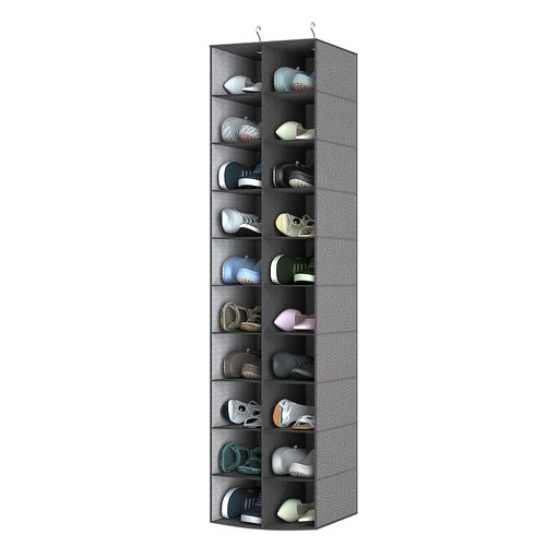 coastal rose Hanging Shoe Organizer for Closet, 20 Sections Hanging Closet Organizers and Storage Shelves, Space Saving Shoe Storage Rack Holder, Grey, 12''W×12''Dx 50''H
