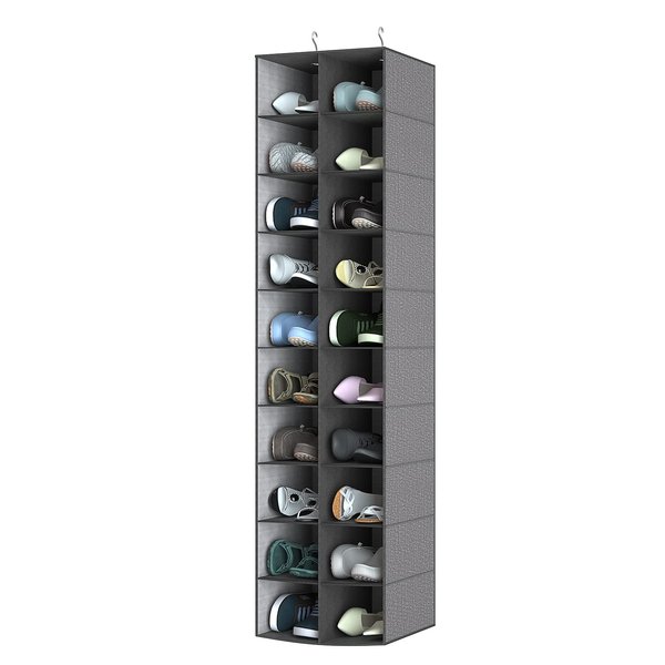 coastal rose Hanging Shoe Organizer for Closet, 20 Sections Hanging Closet Organizers and Storage Shelves, Space Saving Shoe Storage Rack Holder, Grey, 12''W×12''Dx 50''H