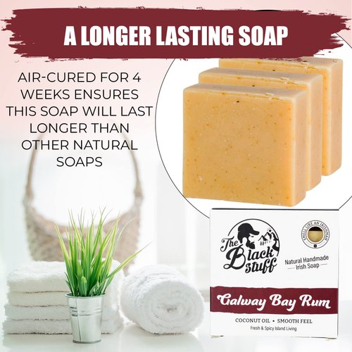 The Black Stuff All Natural Bar Soap for Men Handmade Cold Process Soaps with Organic Ingredients and Essential Oils - Mens Soap for Daily Use, Galway Bay Rum Body Soap