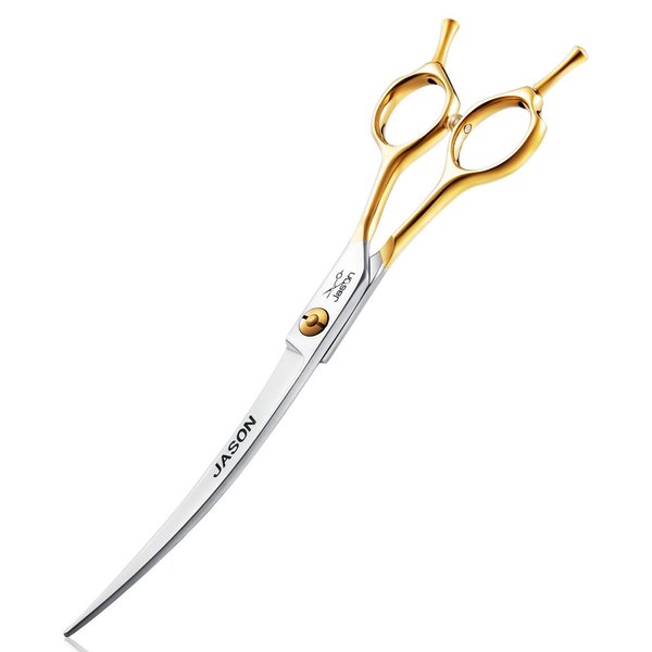 JASON 7.5" Curved Dog Grooming Scissors, Cats Grooming Shears Pets Trimming Kit for Right Handed Groomers, Sharp, Comfortable, Durable Shear