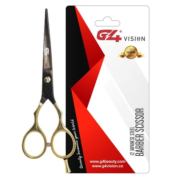 G4 J2 Japanese Steel Barber Hair Cutting Scissors Shears Tempered Stainless Razor Sharp Mustache Haircut Hairdresser (5.5 inch, Black Gold)