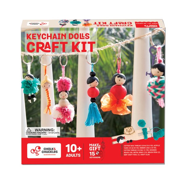 CHALK AND CHUCKLES Make Your Own Keychain Dolls Arts and Crafts Kit for Kids Ages 8-12 Girls & Boys, Make 15 Keychains-Creative Gifts for Kids