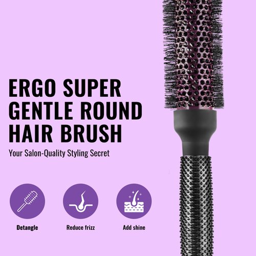Ergo Super Gentle Round Brush for Blow Out - Salon Quality Hair Brushes for Women - Roller Brush for Blow Drying - Wet and Dry Hair Styling - Volumizing Hair Care Blowout Brush - ERG33:1.25"